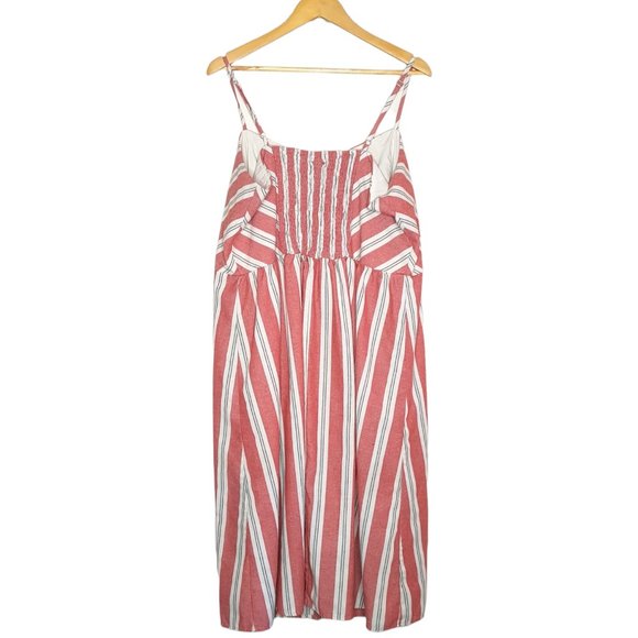 City Chic Size L 20 Red Cream Green Striped Cotton Blend Summer Sun Dress - Picture 2 of 3